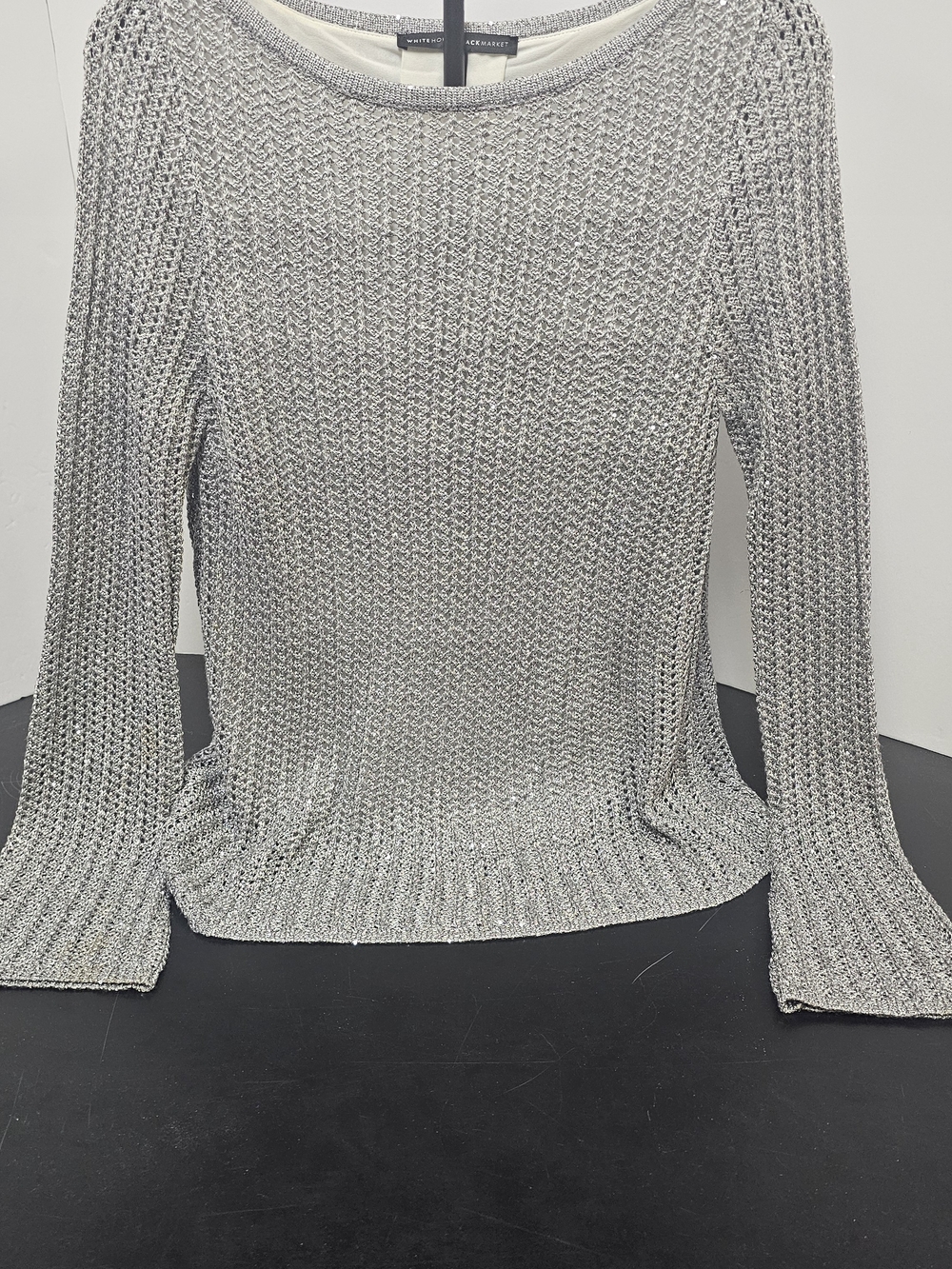 White House Black Market Silver Metallic Crewneck Sweater